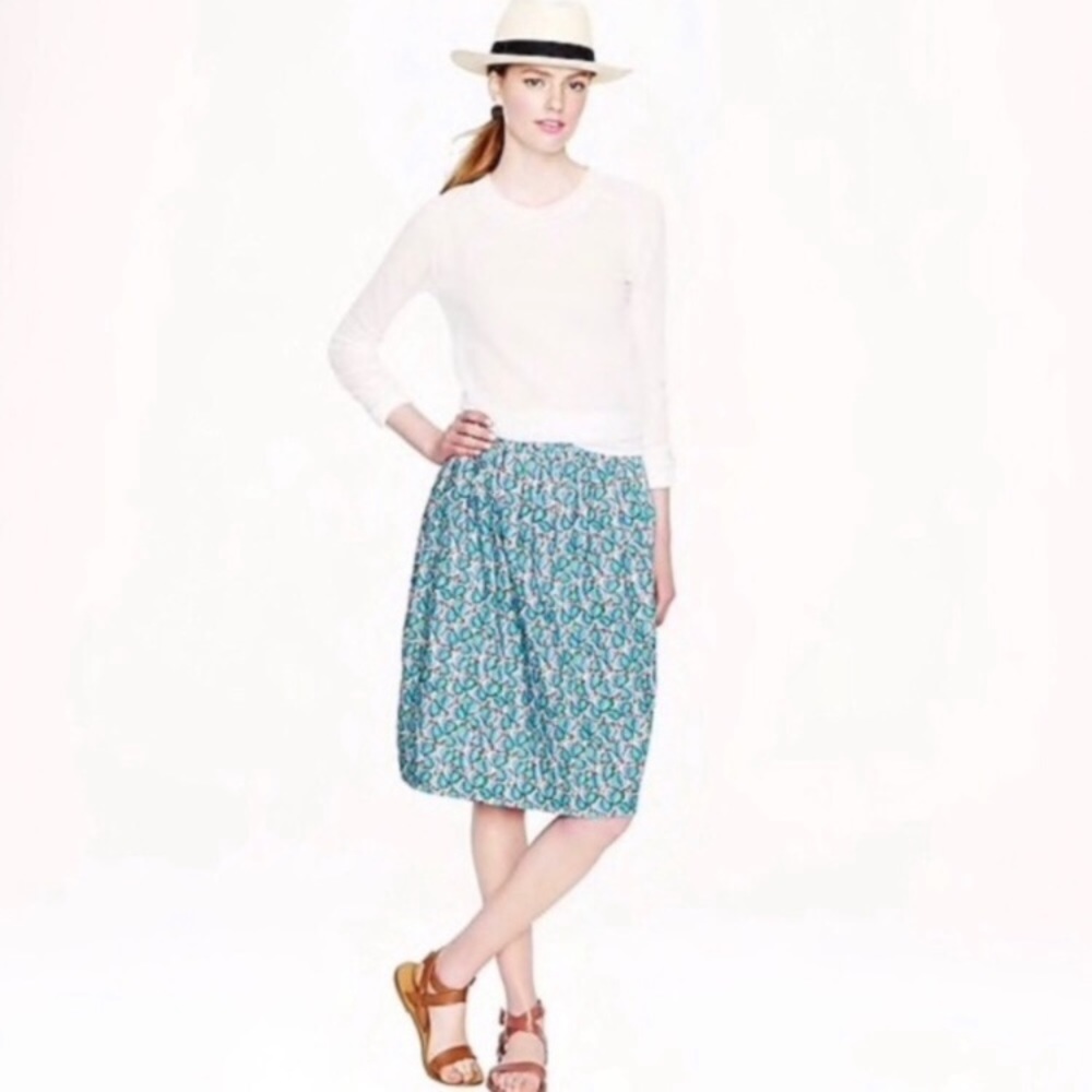 J. Crew Teal and White Printed Midi Patio Skirt